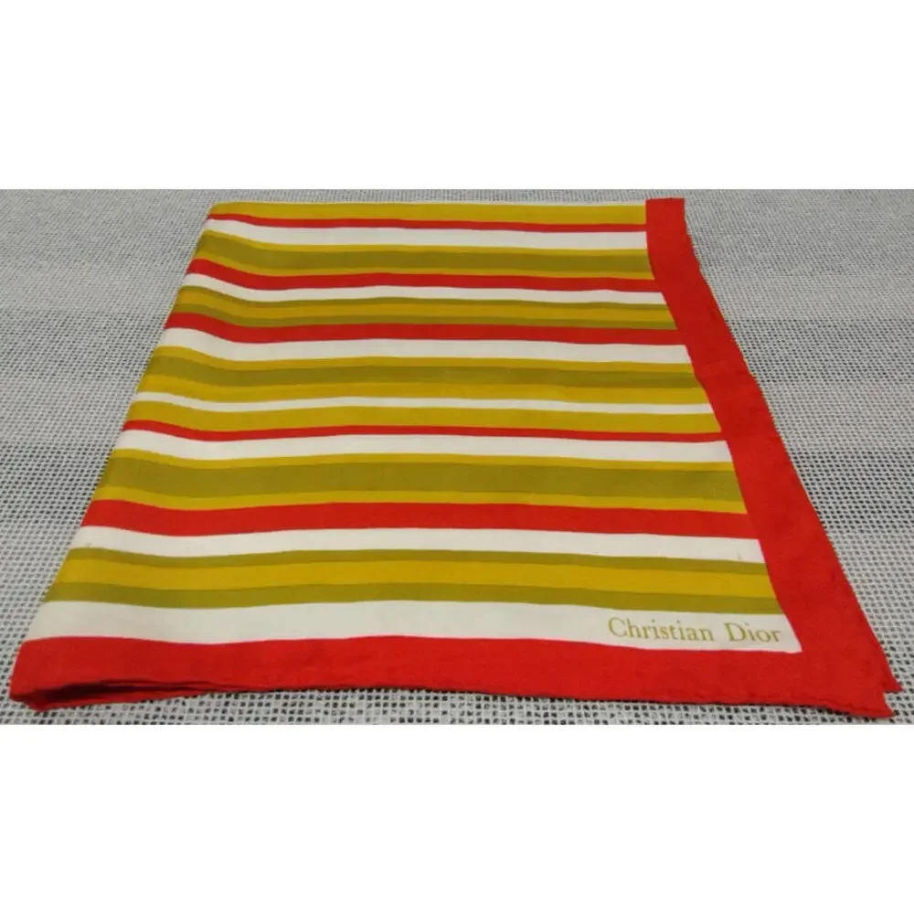 Vintage Dior Silk Scarf Striped Avocado Paris 1960s Designer Mid Century Mod 60s
